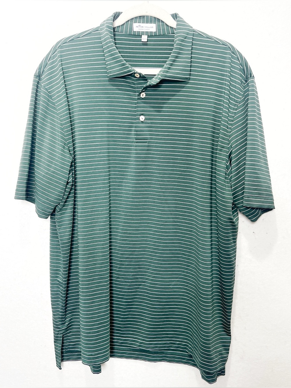 Peter Millar Summer Comfort Mens XL Green Striped Golf Performance Fabric Polo